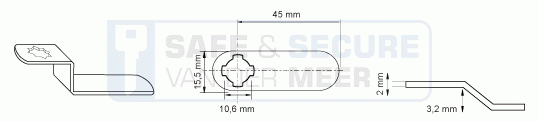 Eurolocks losse sluitlip Kruis-aansluiting 2 mm. dik, type 7230845 schuin verloop 3,2 mm. lengte 45 mm. 