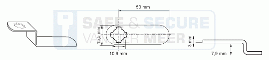 Eurolocks losse sluitlip Kruis-aansluiting 3 mm. dik, type 7342050 haaks gebogen 7,9 mm. lengte 50 mm. 