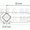 Eurolocks losse sluitlip Kruis-aansluiting 2 mm. dik, type 7210030 recht, lengte 30 mm. 