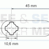 Eurolocks losse sluitlip Kruis-aansluiting 2 mm. dik, type 7231645 haaks gebogen 6,4 mm. lengte 45 mm. 
