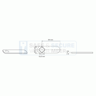 Eurolocks losse sluitlip Kruis-aansluiting 3 mm. dik, type 7310094 recht, lengte 94 mm. 