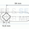 Eurolocks losse sluitlip Kruis-aansluiting 3 mm. dik, type 7310094 recht, lengte 94 mm. 