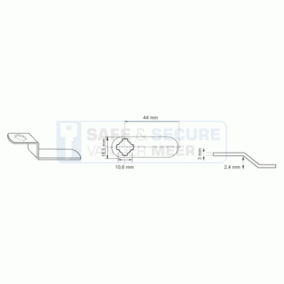 Eurolocks losse sluitlip Kruis-aansluiting 3 mm. dik, type 7330644 schuin verloop 2,4 mm. lengte 44 mm. 