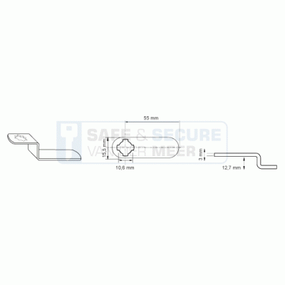 Eurolocks losse sluitlip Kruis-aansluiting 3 mm. dik, type 7343255 haaks gebogen 12,7 mm. lengte 55 mm. 