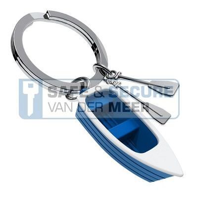 Metalmorphose sleutelhanger roeiboot blauw met wit 