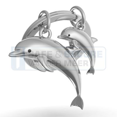Metalmorphose sleutelhanger dolfijn moeder met kind, in zilverkleur 