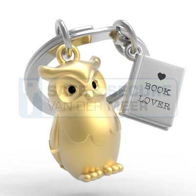 Metalmorphose sleutelhanger uil met leesboek (goudkleurig) 