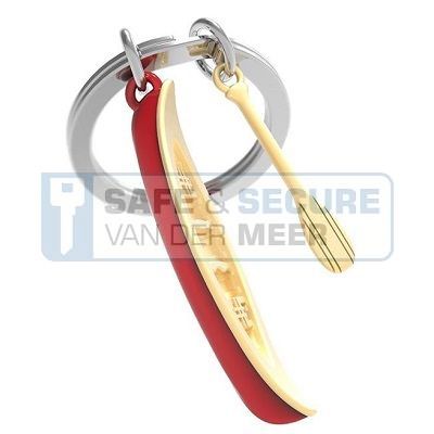 Metalmorphose sleutelhanger kano rood met goudkleurig 