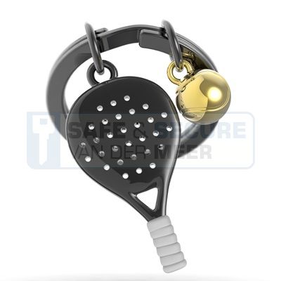 Metalmorphose sleutelhanger padelracket in zwart met gouden balletje 