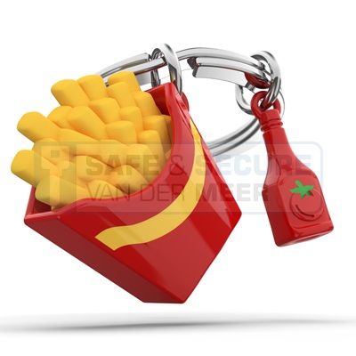 Metalmorphose sleutelhanger frietjes met ketchupfles 