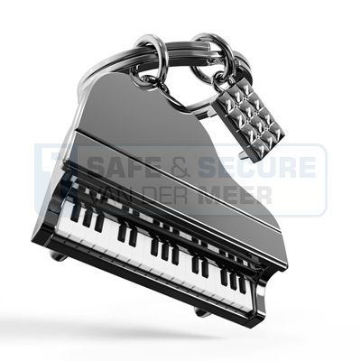 Metalmorphose sleutelhanger piano (vleugel) met krukje in zwart 