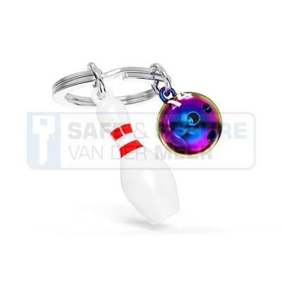 Metalmorphose sleutelhanger bowlingbal met bowling-pin 