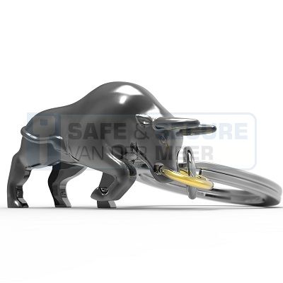 Metalmorphose sleutelhanger stier met ring in de neus in glans zwart 