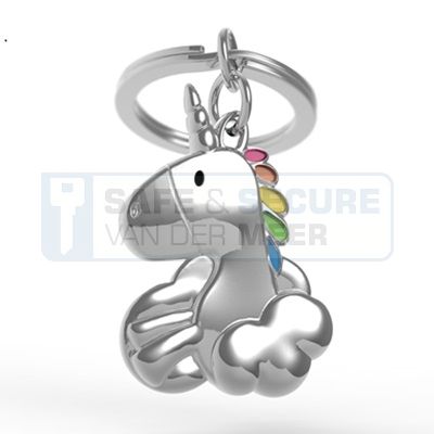 Metalmorphose sleutelhanger eenhoorn in zilverkleur 