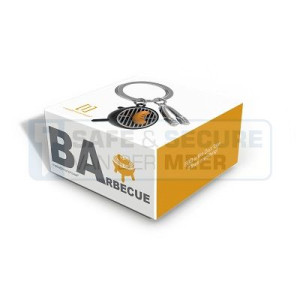 Metalmorphose sleutelhanger bbq met worstje erop en tang in zwart met zilverkleur 