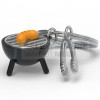 Metalmorphose sleutelhanger bbq met worstje erop en tang in zwart met zilverkleur 
