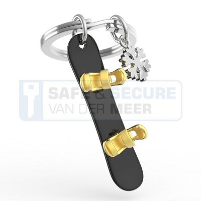 Metalmorphose sleutelhanger snowboard met sneeuwvlokje 