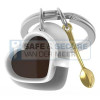 Metalmorphose sleutelhanger koffie in hartvormig kopje 