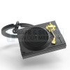 Metalmorphose sleutelhanger platenspeler zwart met goudkleurige arm 