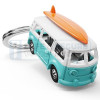 Metalmorphose sleutelhanger oud model VW busje met surfplank op het dak  