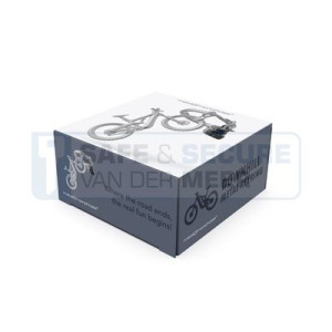 Metalmorphose sleutelhanger mountainbike in zilverkleur, met zwarte helm 