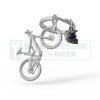 Metalmorphose sleutelhanger mountainbike in zilverkleur, met zwarte helm 