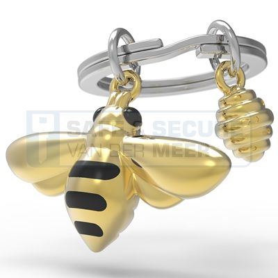 Metalmorphose sleutelhanger bij met potje honing goudkleurig 