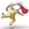 Metalmorphose sleutelhanger kangaroe (goudkleurig) met rode bokshandschoen 
