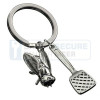 Metalmorphose sleutelhanger vliegenmepper met vlieg in zilverkleur 