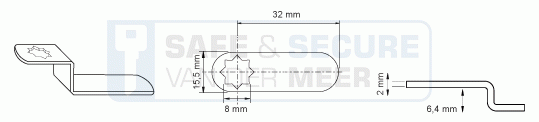 Eurolocks losse sluitlip Ster-aansluiting 2 mm. dik, type 6241630 haaks gebogen 6,4 mm. lengte 30 mm.  Eurolocks losse sluitlip Ster-aansluiting 2 mm. dik, type 6241630 haaks gebogen 6,4 mm. lengte 30 mm.