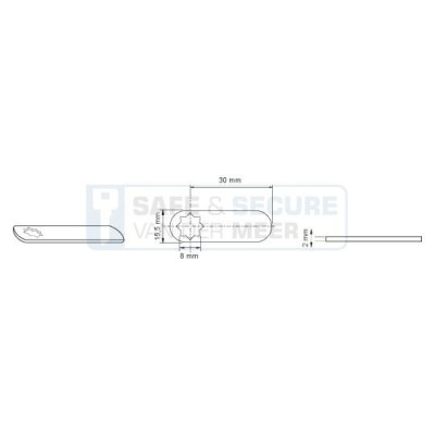 Eurolocks losse sluitlip Ster-aansluiting 2 mm. dik, type 6210030 recht, lengte 30 mm. 