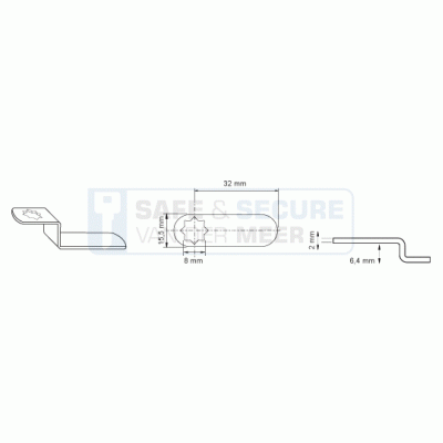 Eurolocks losse sluitlip Ster-aansluiting 2 mm. dik, type 6241630 haaks gebogen 6,4 mm. lengte 30 mm. 