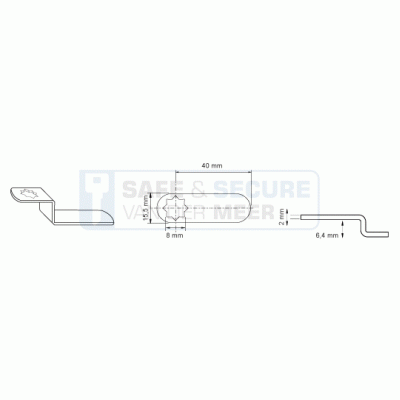 Eurolocks losse sluitlip Ster-aansluiting 2 mm. dik, type 6241640 haaks gebogen 6,4 mm. lengte 40 mm. 