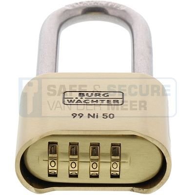 Burg Wächter cijferhangslot 99NI50hb65SB, zeewaterbestendig verlengde beugel, met 4-cijferige code 