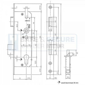 Mauer insteek smalslot dag- & nachtschoot type 4592 doorn 25 mm., hart 92 mm. 
